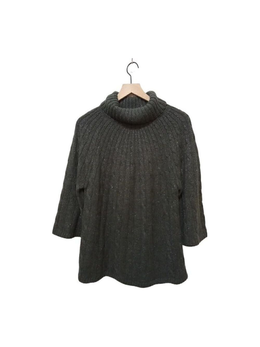Alfani Olive Shimmer A-Line Relaxed Cable Knit Turtleneck Sweater Sz L